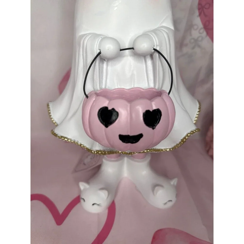 Coquette Ghost Pink Pumpkin Figurine Halloween Decor Spooky Cute Shelf Sitter